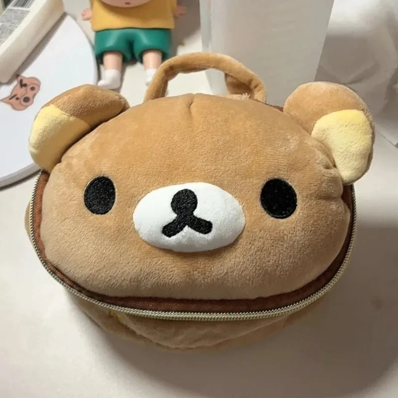 Rilakkuma Bear Elliptical Makeup Bag - Portable Stereoscopic Storage Solution for Girls