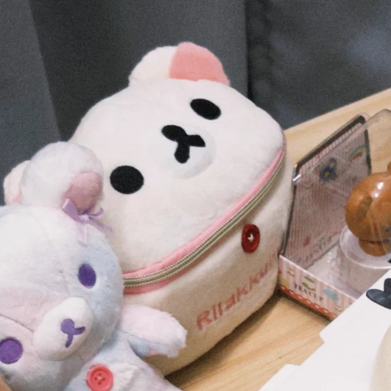 Rilakkuma Bear Elliptical Makeup Bag - Portable Stereoscopic Storage Solution for Girls