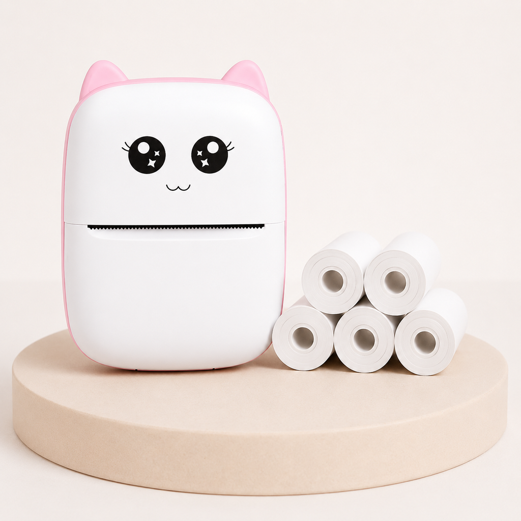 Mini Impresora Térmica Kawaii 🐱 + Papel Térmico | Sin Tinta | Bluetooth