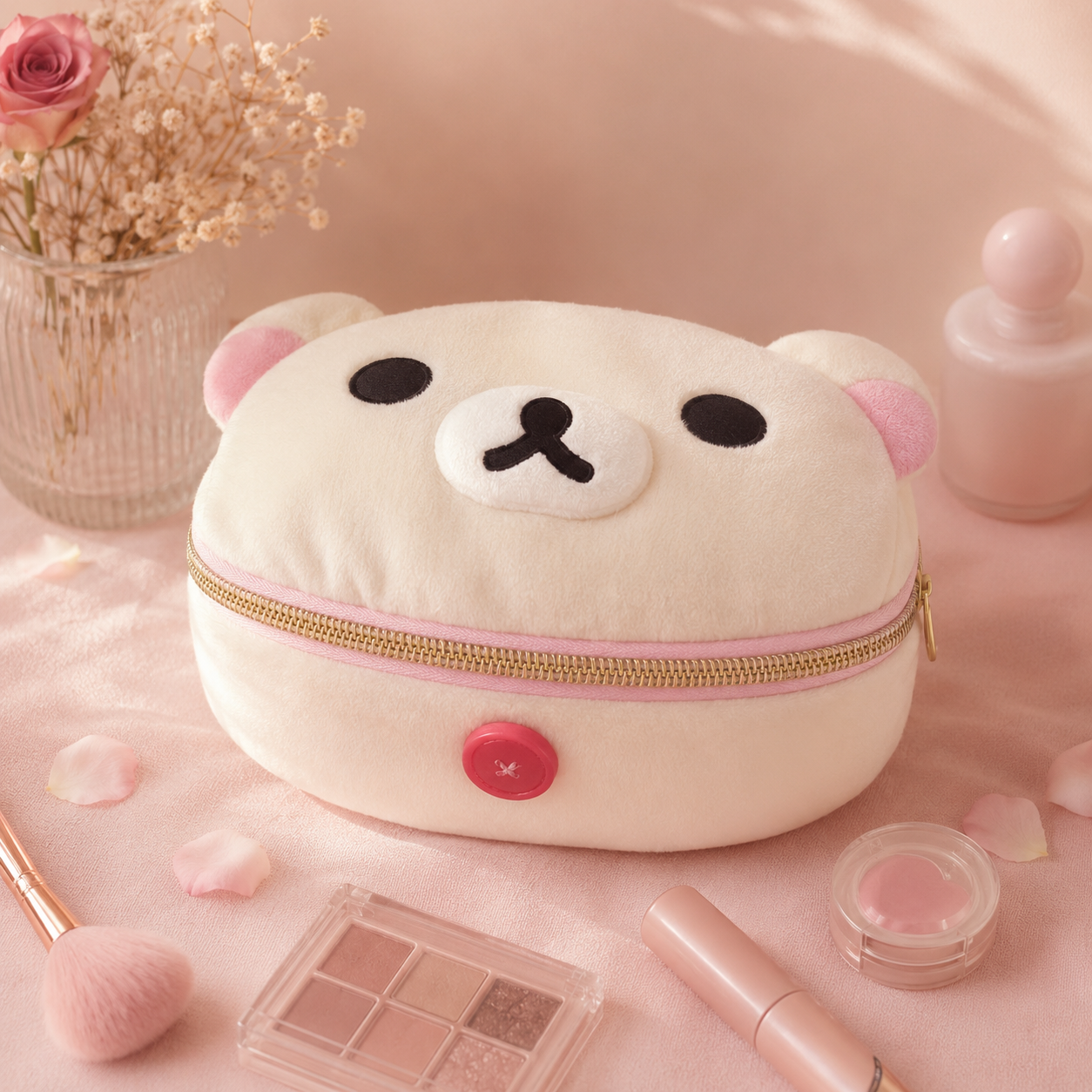 Neceser de Maquillaje Rilakkuma 3D – Organizador Elíptico Portátil Kawaii