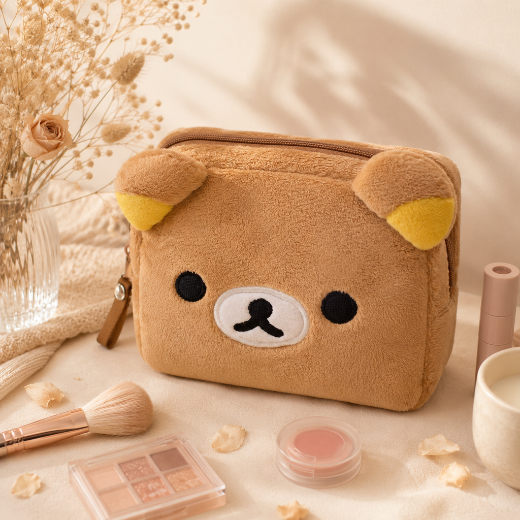 Organizador de Maquillaje Rilakkuma de Peluche – Neceser Kawaii y Estuche para Cosméticos y Lápices