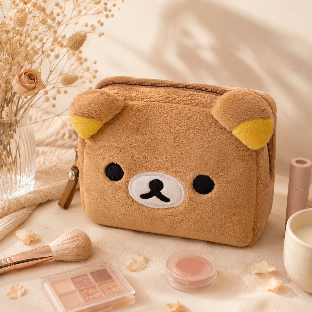 Organizador de Maquillaje Rilakkuma de Peluche – Neceser Kawaii y Estuche para Cosméticos y Lápices